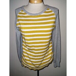 DE Collection Jrs Yellow White Striped Long Sleeve Pullover Sweater Size Large